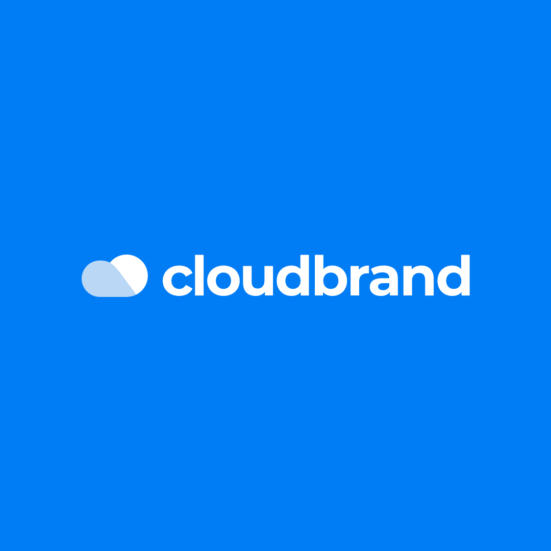 AI Startups 9 A blue background showcases a white cloud icon beside the text cloudbrand in bold white font, subtly hinting at unlimited graphic design possibilities offered through a unique design subscription service.