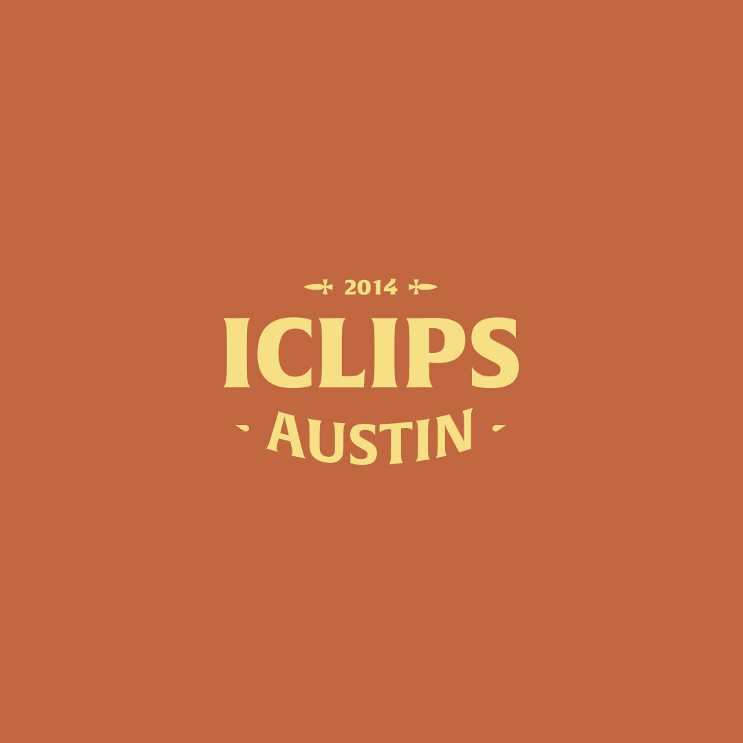 AI Startups 6 Text on an orange background reads 2014 ICLIPS Austin in a stylized font, capturing the essence of unlimited graphic design possibilities with a hint of creative flair.