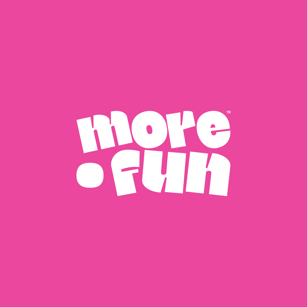 AI Startups 26 White, playful text spelling more fun on a solid pink background, embodying the vibrant spirit of an unlimited graphic design subscription.